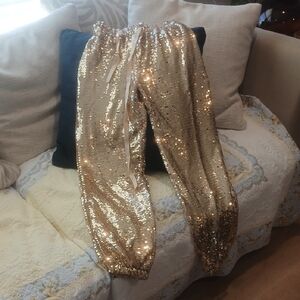 SHEIN Gold Sequin Jogger Pants with Drawstring